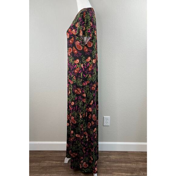 Lularoe Maria Black Multicolor Paisley Floral Maxi Dress Short Cap Sleeve Medium - Picture 7 of 12
